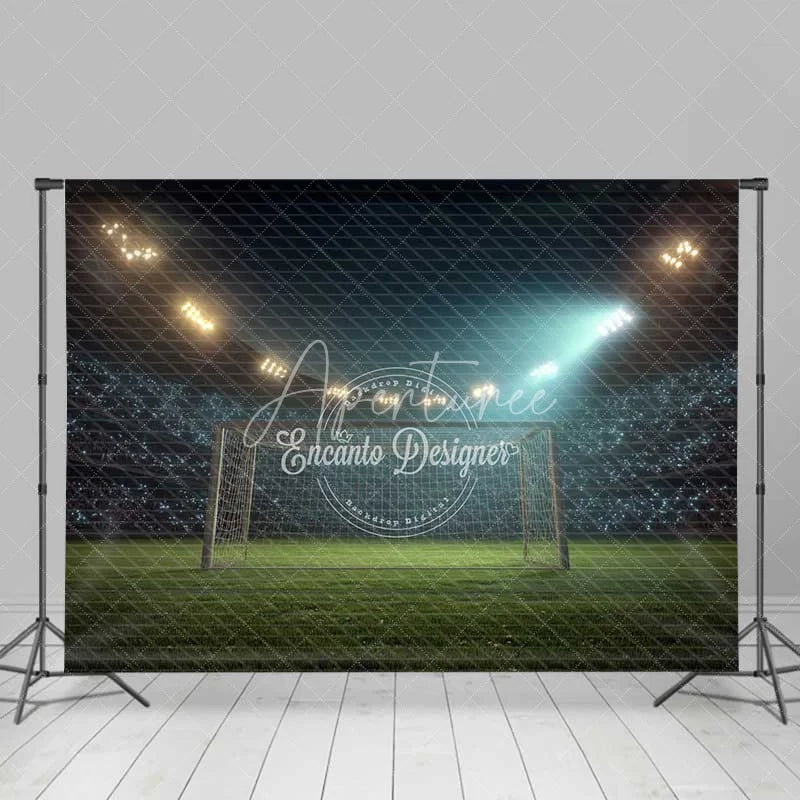 Aperturee - Aperturee Thrilling Soccer Field Stadium Lights Backdrop Night Game Sports Event Photography Background for Party