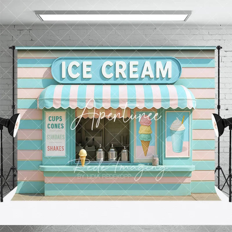 Aperturee - Aperturee Tiffany Green Pink Ice Cream Shop Photo Backdrop