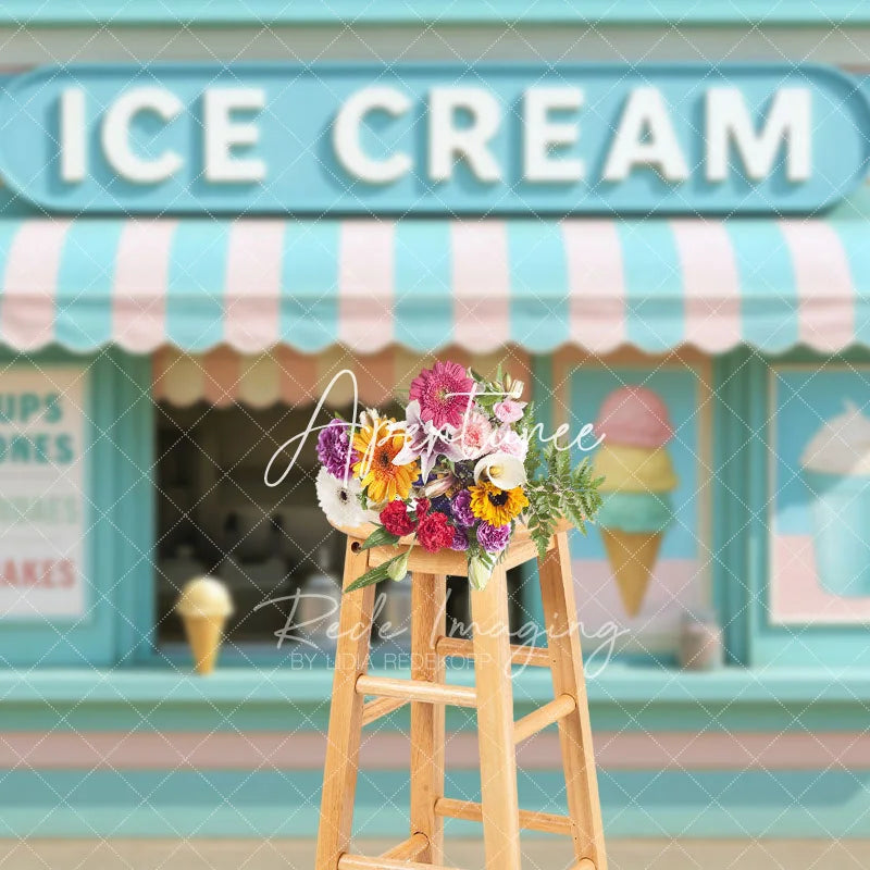 Aperturee - Aperturee Tiffany Green Pink Ice Cream Shop Photo Backdrop