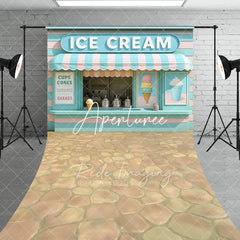 Aperturee - Aperturee Tiffany Green Pink Ice Cream Shop Sweep Photo Backdrop