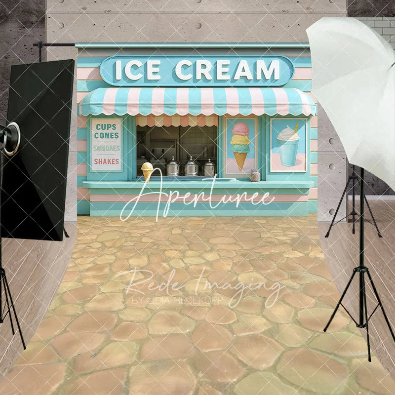 Aperturee - Aperturee Tiffany Green Pink Ice Cream Shop Sweep Photo Backdrop