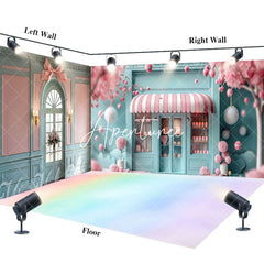 Aperturee - Aperturee Tiffany Green Pink Store Rainbow Floor Room Set Backdrop