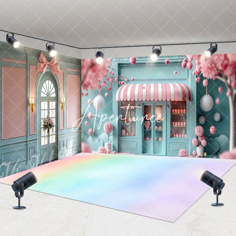 Aperturee - Aperturee Tiffany Green Pink Store Rainbow Floor Room Set Backdrop
