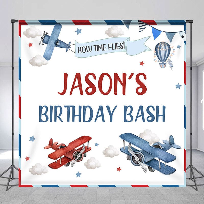 Aperturee - Aperturee Time Flies Plane Clouds Custom Birthday Backdrop