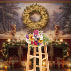 Aperturee - Aperturee Traditional Christmas Photography Backdrop Red Wall with Nutcrackers and Wreath Holiday Mini Session Background