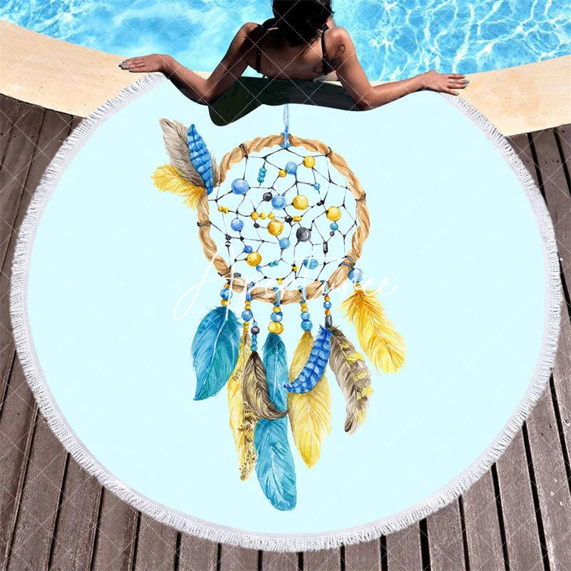 Aperturee - Aperturee Traditional Dreamcatcher Holiday Round Beach Towel