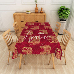 Aperturee - Aperturee Traditional Indian Inspired Gold Elephant Tablecloth