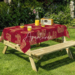 Aperturee - Aperturee Traditional Indian Inspired Gold Elephant Tablecloth