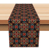 Aperturee - Aperturee Traditional Slovak Folk Art Pattern Table Runner Dark Repetitive Floral Design Eastern European Kitchen Decor