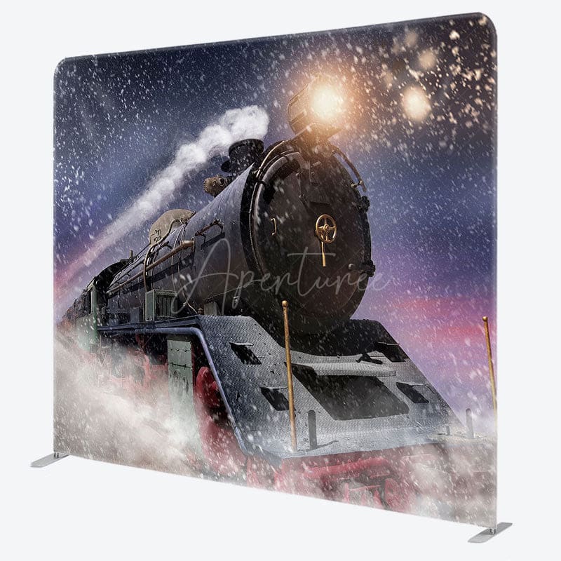 Aperturee - Aperturee Train Winter Night Christmas Tenison Fabric Backdrop