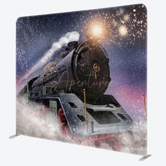 Aperturee - Aperturee Train Winter Night Christmas Tenison Fabric Backdrop