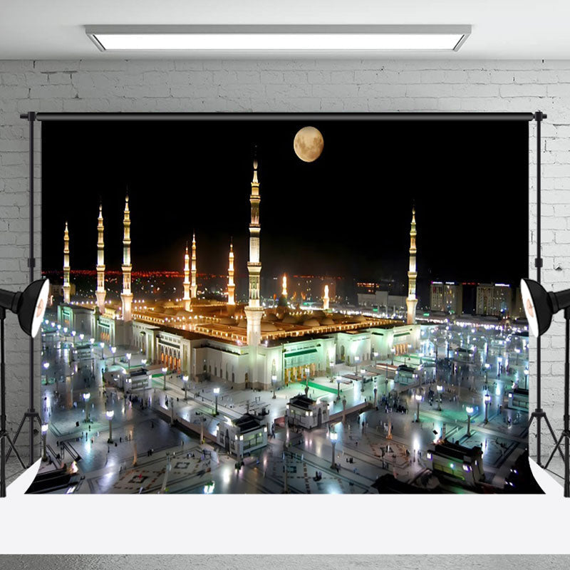 Aperturee - Aperturee Tranquil Nighttime Mosque Moonlit Glows Backdrop