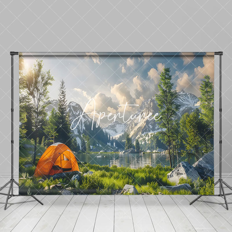 Aperturee - Aperturee Tranquil Outdoor Camping Scene Mountains Backdrop