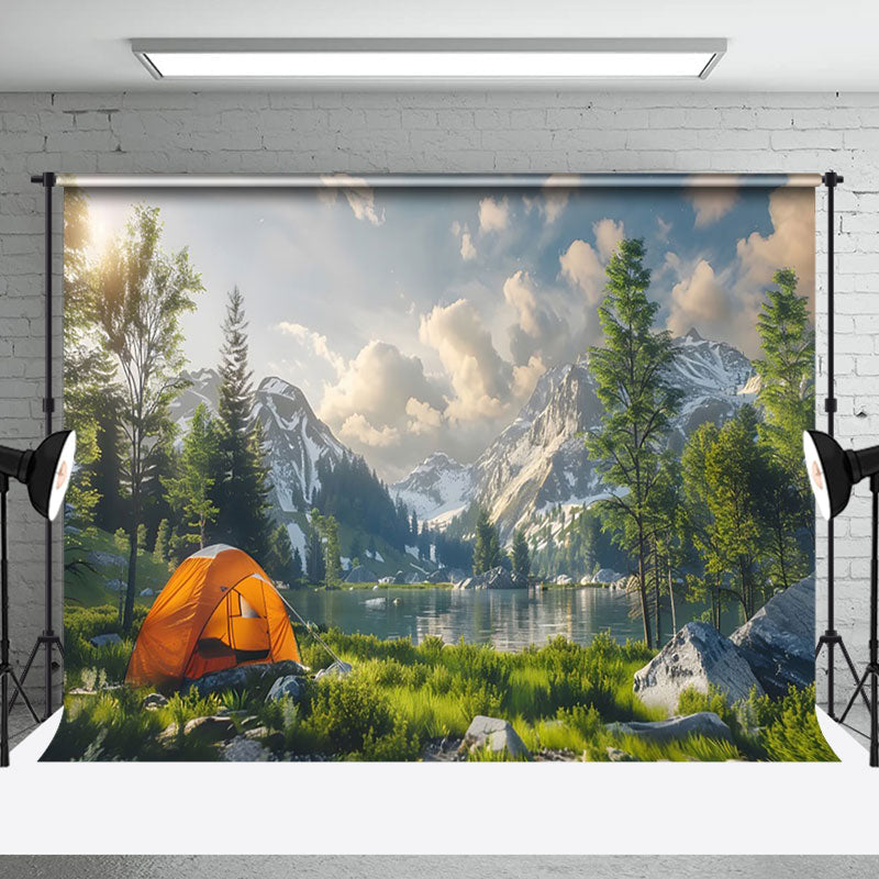 Aperturee - Aperturee Tranquil Outdoor Camping Scene Mountains Backdrop