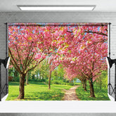 Aperturee - Aperturee Tranquil Pink Sakura Forest Path Spring Backdrop