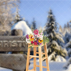 Aperturee - Aperturee Tranquil Snow Forest Christmas Sign Winter Backdrop