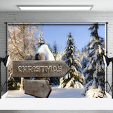 Aperturee - Aperturee Tranquil Snow Forest Christmas Sign Winter Backdrop