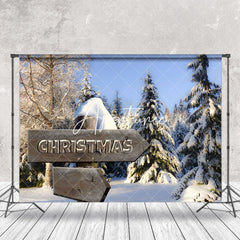 Aperturee - Aperturee Tranquil Snow Forest Christmas Sign Winter Backdrop