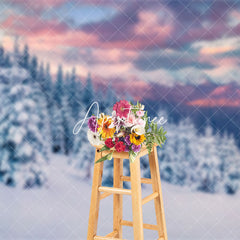 Aperturee - Aperturee Tranquil Snowy Forest Sky Gradient Winter Backdrop