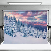 Aperturee - Aperturee Tranquil Snowy Forest Sky Gradient Winter Backdrop