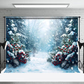 Aperturee - Aperturee Tranquil Winter Forest Snowcovered Pathway Backdrop