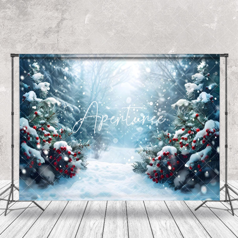 Aperturee - Aperturee Tranquil Winter Forest Snowcovered Pathway Backdrop