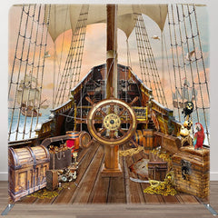 Aperturee - Aperturee Treasure Pirate Galleon Birthday Pillow Cover Backdrop