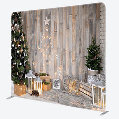 Aperturee - Aperturee Tree Shining Wood Christmas Tension Fabric Backdrop