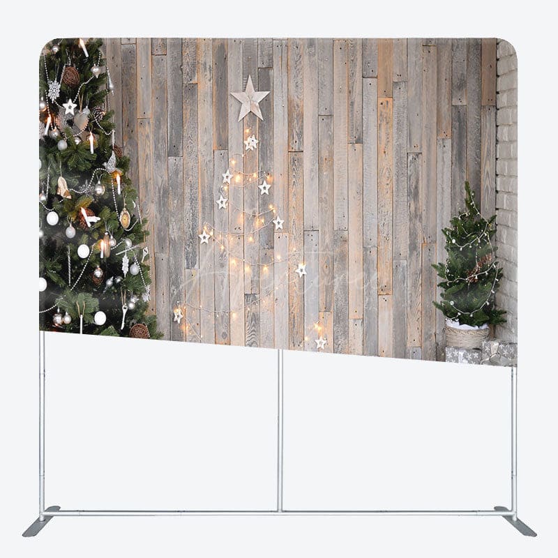 Aperturee - Aperturee Tree Shining Wood Christmas Tension Fabric Backdrop