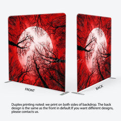 Aperturee - Aperturee Trees Red Moon Fabric Backdrop Cover for Halloween
