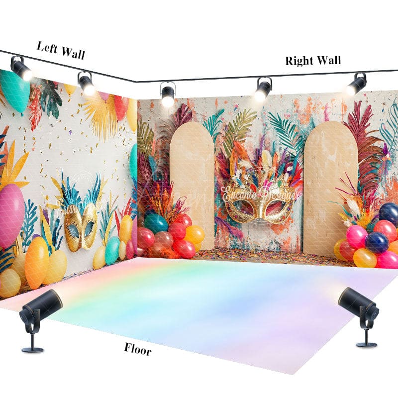 Aperturee - Aperturee Tribal Color Floral Balloons Mask Room Set Backdrop