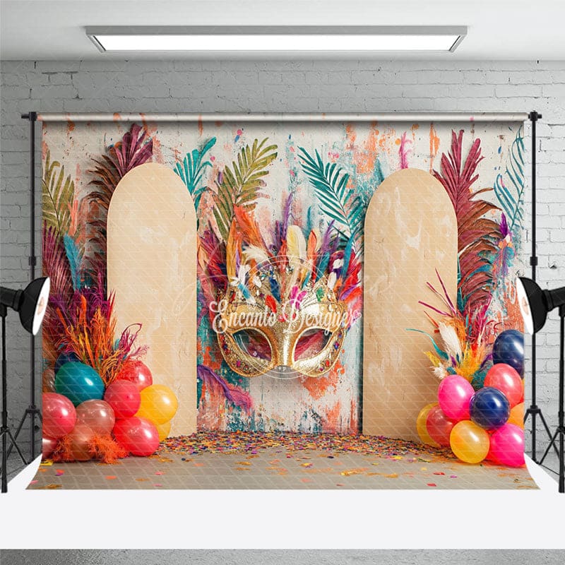 Aperturee - Aperturee Tribal Color Floral Balloons Mask Room Set Backdrop