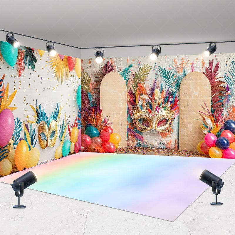 Aperturee - Aperturee Tribal Color Floral Balloons Mask Room Set Backdrop