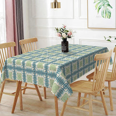 Aperturee - Aperturee Tribal Diamond Rectangle Tablecloth Sage Green Geometric Dining Table Cover Decor