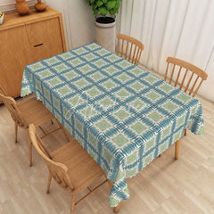 Aperturee - Aperturee Tribal Diamond Rectangle Tablecloth Sage Green Geometric Dining Table Cover Decor