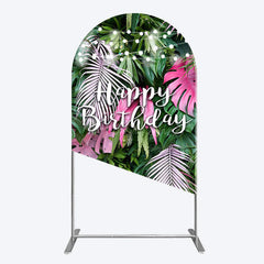 Aperturee - Aperturee Tribal Green Pink Monstera Birthday Arch Backdrop