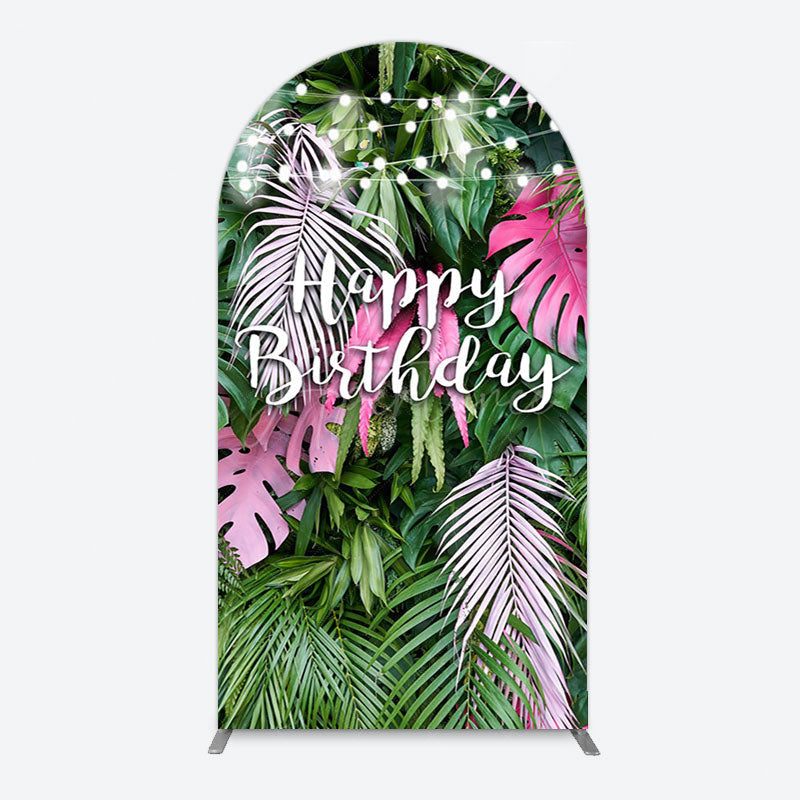 Aperturee - Aperturee Tribal Green Pink Monstera Birthday Arch Backdrop
