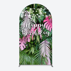 Aperturee - Aperturee Tribal Green Pink Monstera Birthday Arch Backdrop