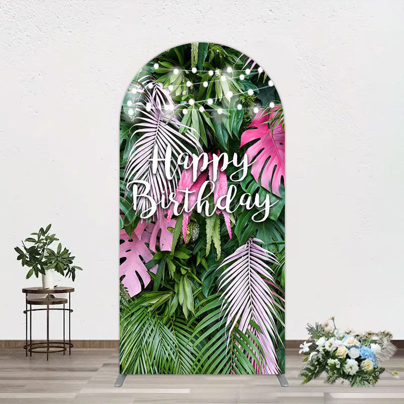 Aperturee - Aperturee Tribal Green Pink Monstera Birthday Arch Backdrop