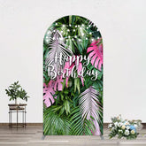Aperturee - Aperturee Tribal Green Pink Monstera Birthday Arch Backdrop