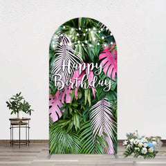 Aperturee - Aperturee Tribal Green Pink Monstera Birthday Arch Backdrop