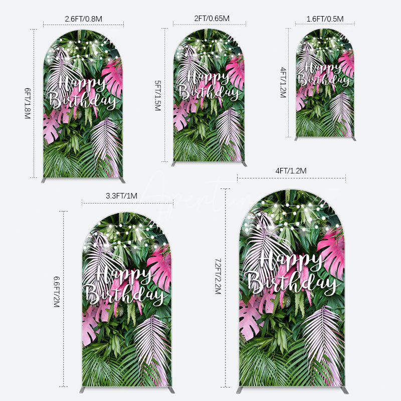 Aperturee - Aperturee Tribal Green Pink Monstera Birthday Arch Backdrop