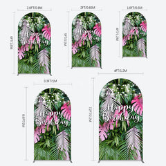 Aperturee - Aperturee Tribal Green Pink Monstera Birthday Arch Backdrop