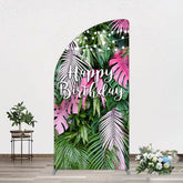 Aperturee - Aperturee Tribal Green Pink Monstera Birthday Half Moon Arch Backdrop