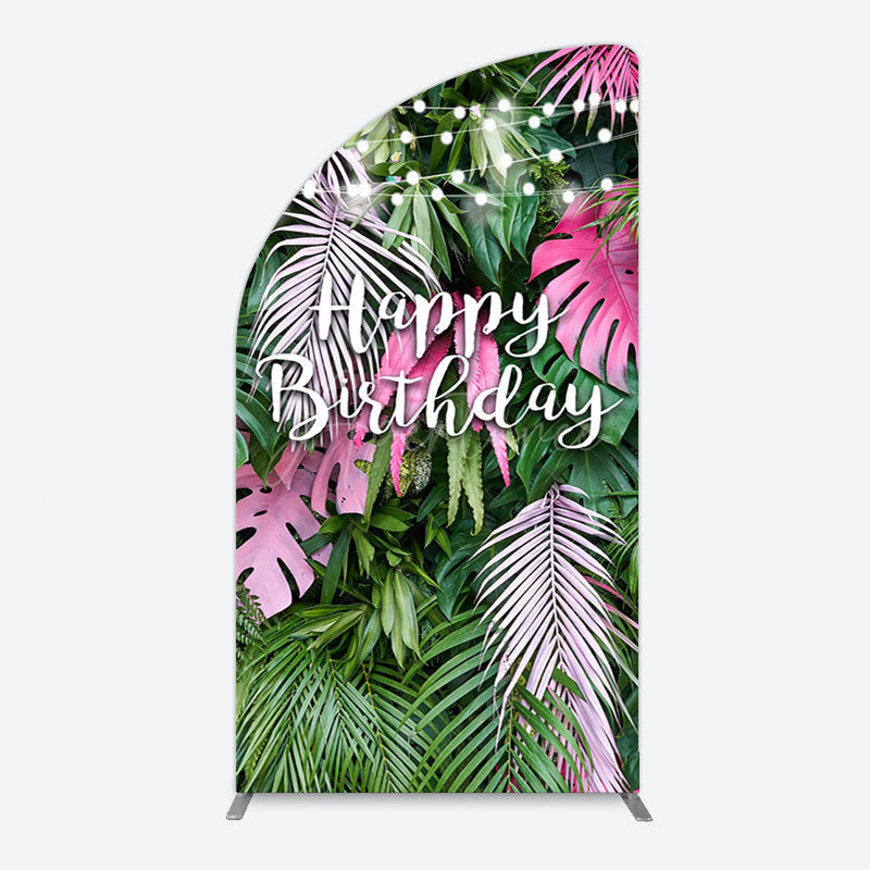 Aperturee - Aperturee Tribal Green Pink Monstera Birthday Half Moon Arch Backdrop