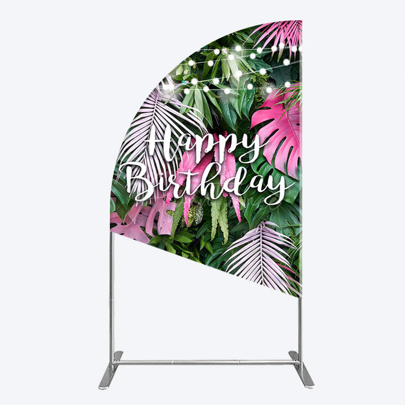 Aperturee - Aperturee Tribal Green Pink Monstera Birthday Half Moon Arch Backdrop