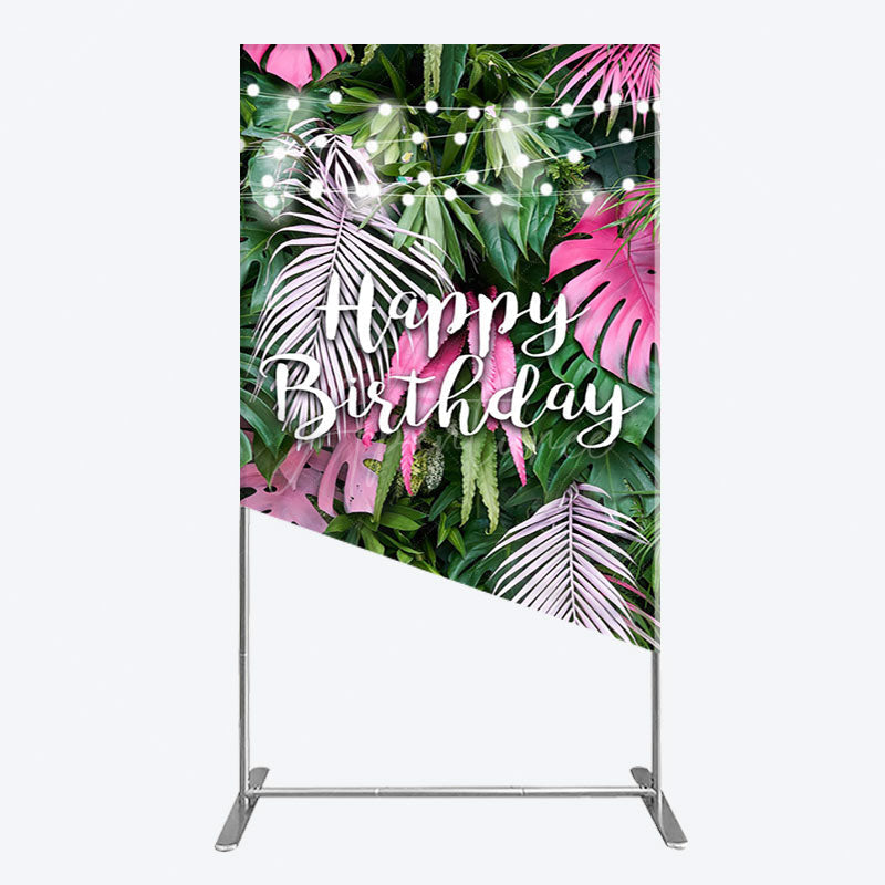 Aperturee - Aperturee Tribal Green Pink Monstera Birthday Rectangle Backdrop