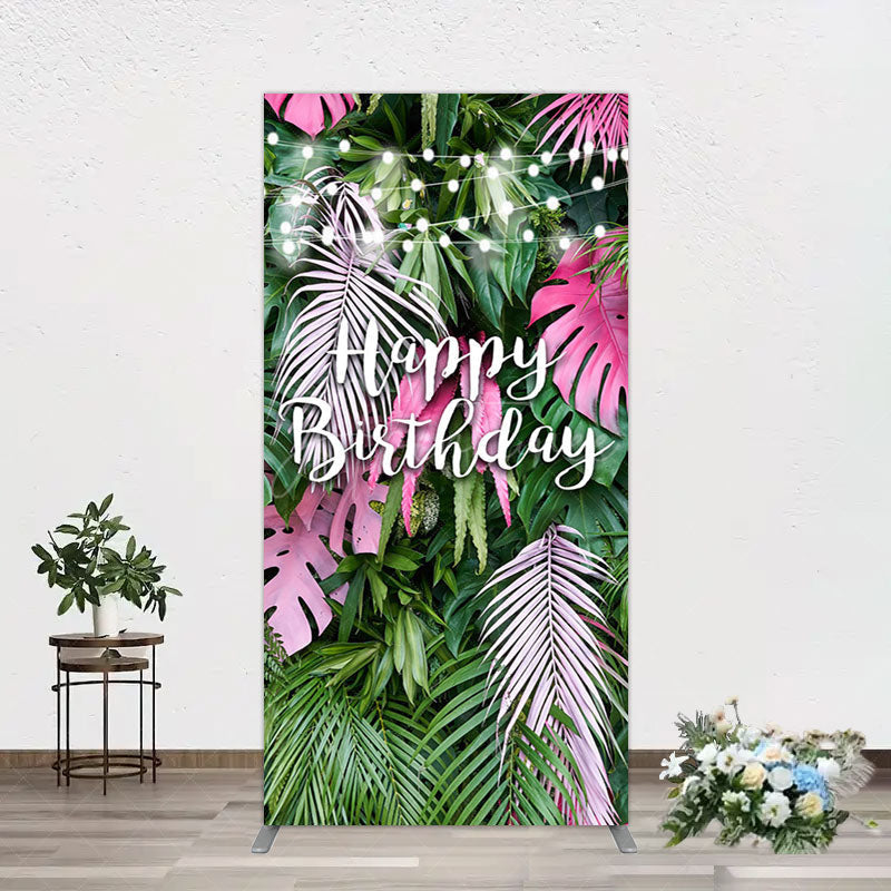Aperturee - Aperturee Tribal Green Pink Monstera Birthday Rectangle Backdrop