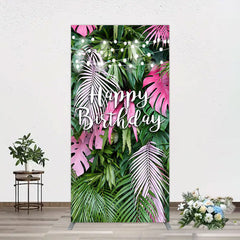 Aperturee - Aperturee Tribal Green Pink Monstera Birthday Rectangle Backdrop