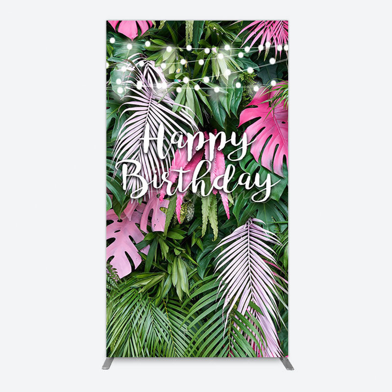 Aperturee - Aperturee Tribal Green Pink Monstera Birthday Rectangle Backdrop